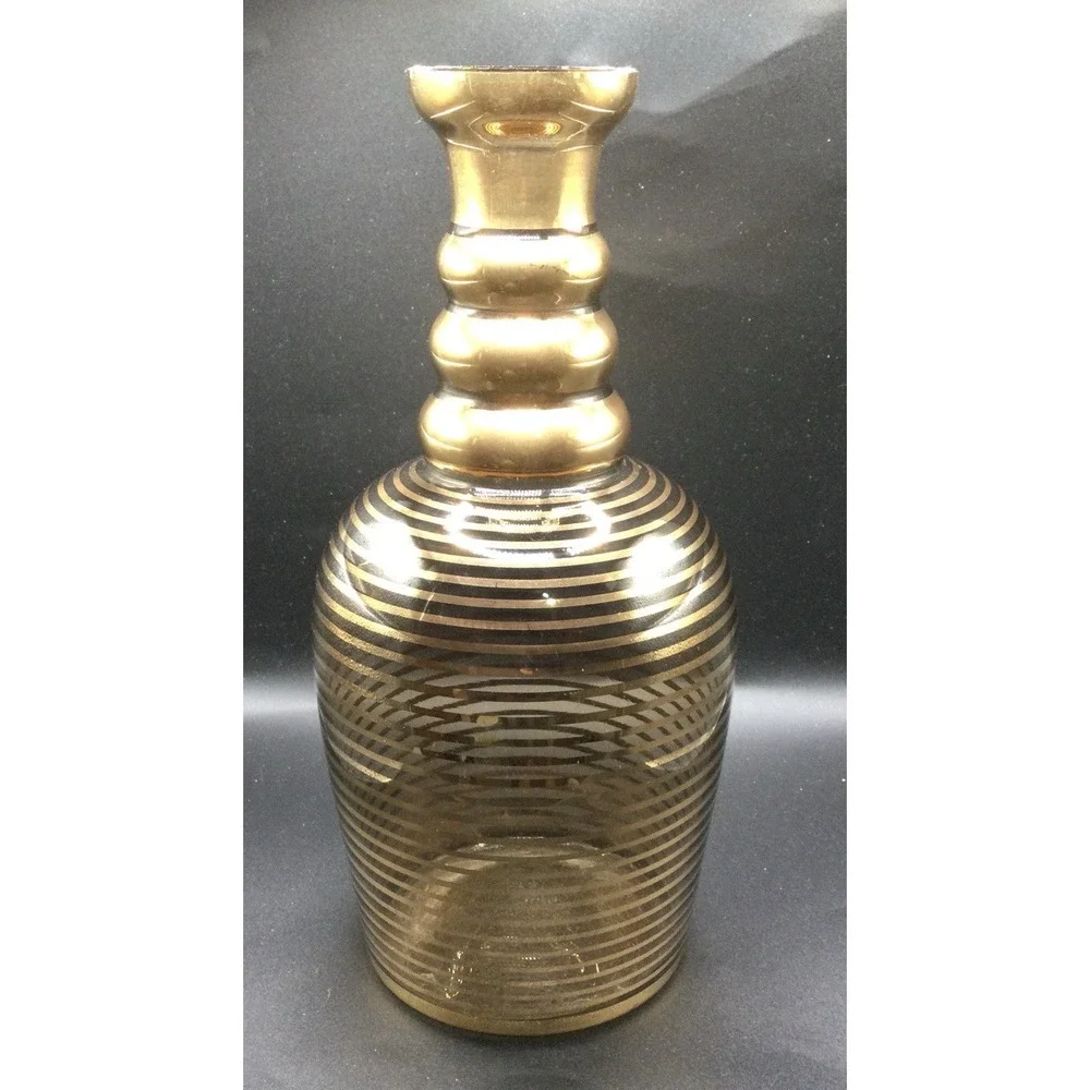 Amber Decanter Gold Concentric Rings Bohemian Art Glass vase
